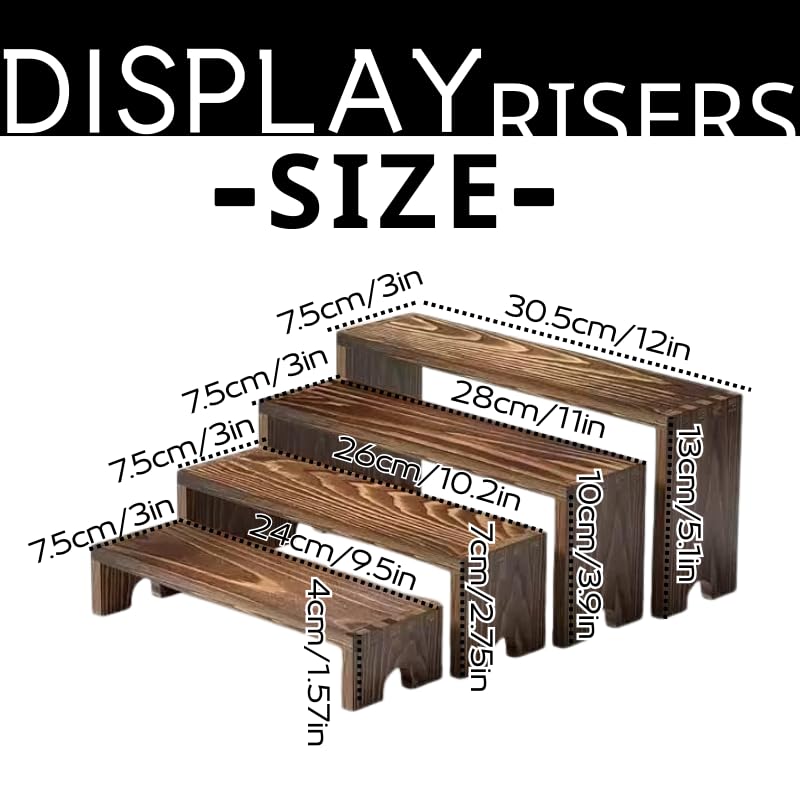 FUSHITON 8Pcs Wooden Display Risers Set, Solid Wood Tiered Stand for Perfumes, Jewellery, Collectibles, Cosmetics, Cupcakes and Party Food Display