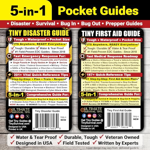 Tiny First Aid & Disaster Guide Set – Pocket Emergency Preparedness Handbooks for Survival, Safety, Natural Disasters & Everyday Crisis Response (2-Pack) - style: 1 First Aid Guide + 1 Disaster Guide