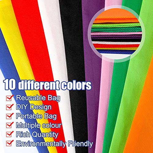 Woanger 100 Pcs Bulk Tote Bags 15'' x 16'' Reusable Fabric Shopping Canvas Bags Cloth Totes with Handles - color: Multicolor