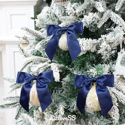 Navy Blue Satin Ribbon Twist Tie Bows 5 Inch 36 Pack - color: Navy Blue
