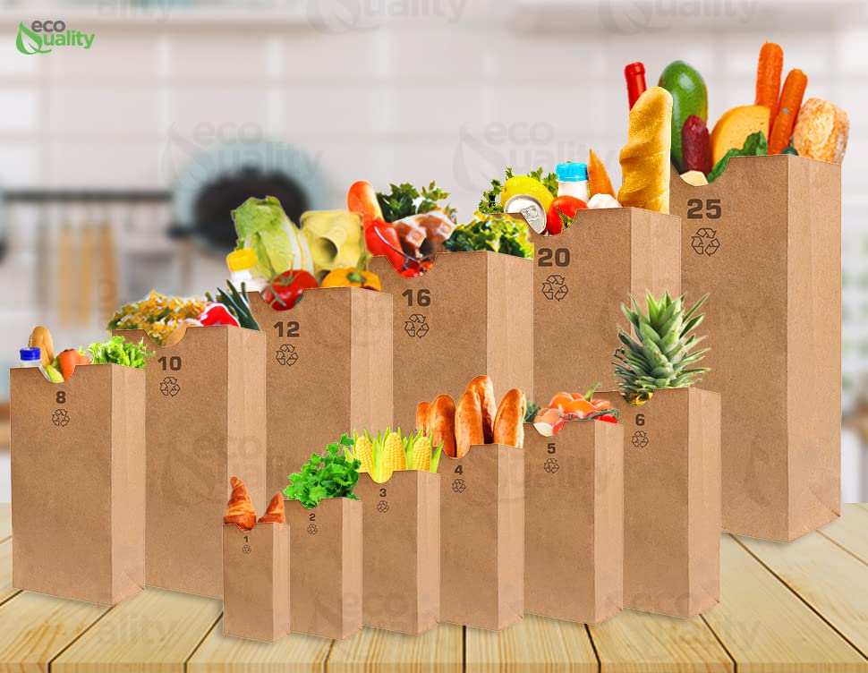 Mini Brown Kraft Paper Bag (2 lb) Small - Paper Lunch Bags, Small Snacks, Gift Bags, Grocery, Merchandise, Party Bags (4 5/16" x 2 7/16" x 7 7/8") (2 Pound Capacity) by EcoQuality (1000)