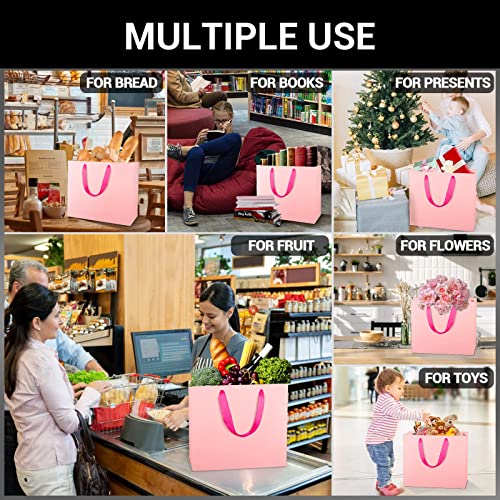 EUSOAR Kraft Paper Bags, 3 Sizes 30pcs Handled Gift Wrap Bags, Pink Recyclable Sturdy Kraft Business Handmade Paper Bag, Craft Birthday Present Bag - color: Pink