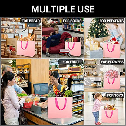 EUSOAR Kraft Paper Bags, 3 Sizes 30pcs Handled Gift Wrap Bags, Pink Recyclable Sturdy Kraft Business Handmade Paper Bag, Craft Birthday Present Bag - color: Pink