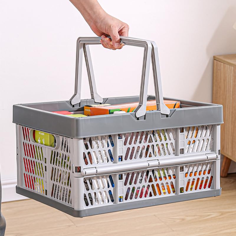 2-Pack Foldable Storage Baskets, 20L Collapsible Crates PP Grey+Pink - color: Grey + Pink