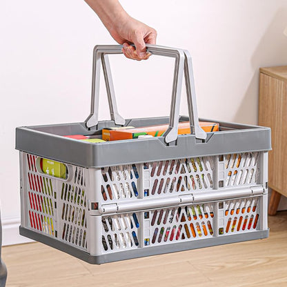 2-Pack Foldable Storage Baskets, 20L Collapsible Crates PP Grey+Pink - color: Grey + Pink