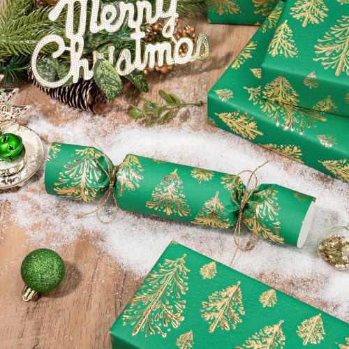 WRAPAHOLIC 3D Kraft Christmas Wrapping Paper Roll - 30 Inch x 16.5 Feet - Gold and Green Christmas Tree Wrapping Paper with Embossed Perfect for Holiday, Party Celebration - color: Christmas Tree - Green & Gold, size: 30 inch x 16.5 feet