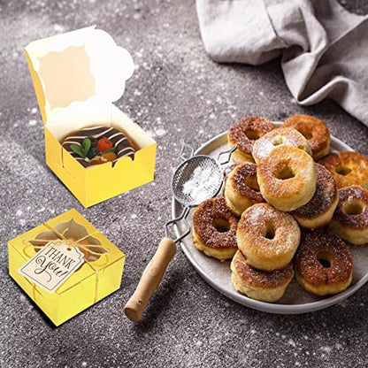 KPOSIYA 60pcs Small Cookie Boxes with Window, 4x4x2.5 Gold Bakery Box - color: Gold, size: 60