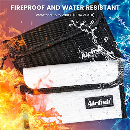 Fireproof Money Bag, 5 x 8 inches Fireproof Wallet, Waterproof Cash Bag with Zipper, Small Fireproof Cash Bag for Valuables - color: Black, size: 6 Pack