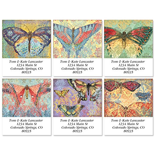 Colorful Images Elaborate Butterflies Square Return Address Mailing Labels, Personalize with Name & Addresses, Set of 144 Self Adhesive, Easy Peel Flat Label Sheets, 1½” x 1¾”, 1 Design - color: Elaborate Butterflies