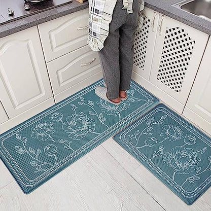 Kitchen Floor Mat Set of 2, Anti Fatigue Kitchen Mat 17"x59"+17"x29" - color: Teal, size: 17"x59"+17"x29"