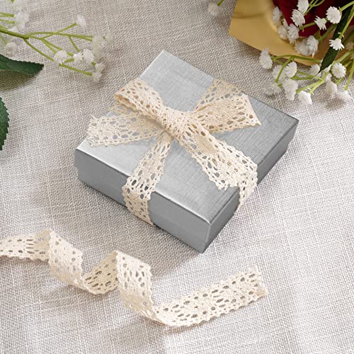 Cardboard Jewelry Boxes 10 Pack - 3.5"x3.5"x1" Bulk Cotton Filled Small Gift Boxes with Lids for Jewelry Packaging (Silver Linen) - color: Silver Linen