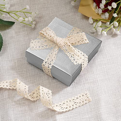 Cardboard Jewelry Boxes 10 Pack - 3.5"x3.5"x1" Bulk Cotton Filled Small Gift Boxes with Lids for Jewelry Packaging (Silver Linen) - color: Silver Linen