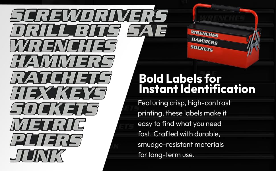 Magnetic Toolbox Labels, 11 Pack, Tool Chest Drawers, USA Made - color: White