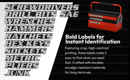 Magnetic Toolbox Labels, 11 Pack, Tool Chest Drawers, USA Made - color: White