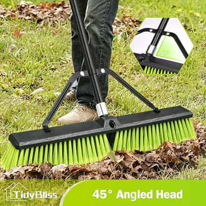 TidyBliss 24” Wide Push Broom Outdoor Heavy Duty with 63” Long Handle - color: Yellow-green