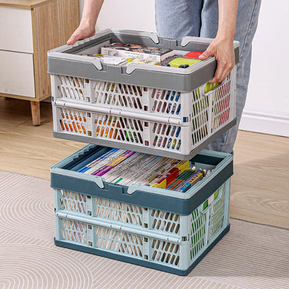 2-Pack Foldable Storage Baskets, 20L Collapsible Crates PP Grey+Blue - color: Grey + Blue