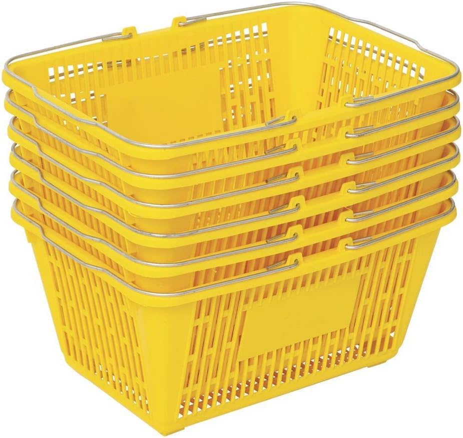 Only Hangers Shopping Basket (Set of 5) Durable Red Plastic with Metal Handles - Available in Black, Green, Blue, and Yellow (YELLOW) - color: YELLOW