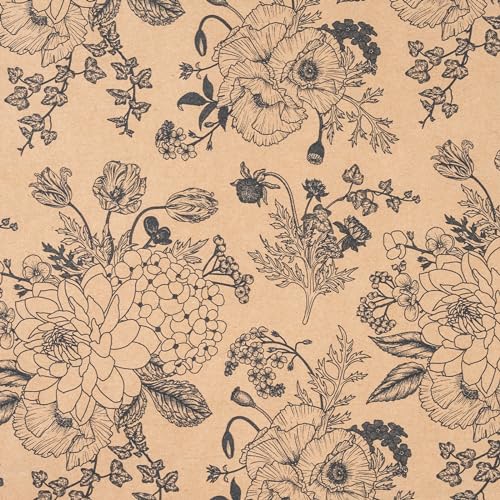RUSPEPA Kraft Wrapping Paper Roll - Mini Roll - Retro Flower Design Great for Birthday, Party, Baby Shower - 17.5 Inches X 32.8 Feet - color: Retro Flower