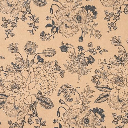 RUSPEPA Kraft Wrapping Paper Roll - Mini Roll - Retro Flower Design Great for Birthday, Party, Baby Shower - 17.5 Inches X 32.8 Feet - color: Retro Flower
