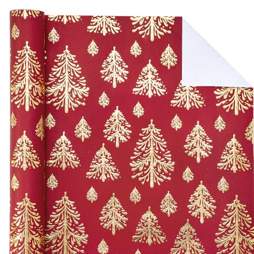 WRAPAHOLIC 3D Kraft Christmas Wrapping Paper Roll - Mini Roll - 17 Inch x 16.5 Feet - Gold and Red Christmas Tree Wrapping Paper with Embossed Perfect for Holiday, Party Celebration - color: Christmas Tree - Red & Gold, size: 17 inch x 16.5 feet