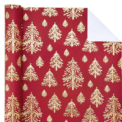 WRAPAHOLIC 30 Inch 3D Kraft Christmas Wrapping Paper - 30 Inch x 16.5 Feet - Gold and Red Christmas Tree Wrapping Paper with Embossed Perfect for Holiday, Party Celebration - color: Christmas Tree - Red & Gold, size: 30 inch x 16.5 feet