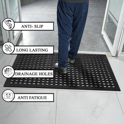 A1 Home Collections Anti Fatigue Mat, 0.6" Thick Heavy Duty Rubber Floor Mat with Drainage Holes - Non-Slip Kitchen, Bar & Restaurant Mat, 36x60 in (3 Pack) - size: 3 Pack - 60"L x 36"W x 0.6"Th