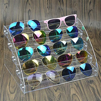 MineDecor 12 Piece Plastic Sunglasses Organizer Clear Eyeglasses Display Case 6 Tier Eyewear Storage Tray Box For Glasses Tabletop Holder Stand - size: 6t
