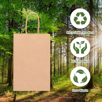 OUTUXED 150pcs Brown Paper Bags with Handles, 5.25x3.2x8in Small Gift Bags - color: Brown 5.25x3.2x8in, size: 1 Count (Pack of 150)