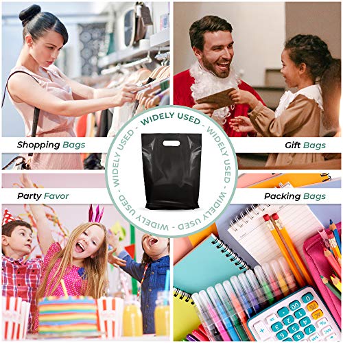 12x15 Black Plastic Bags, Glossy, Die-Cut Handles, 1.25 Mil, 1000 Pack