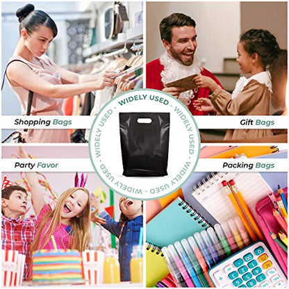 12x15 Black Plastic Bags, Glossy, Die-Cut Handles, 1.25 Mil, 1000 Pack