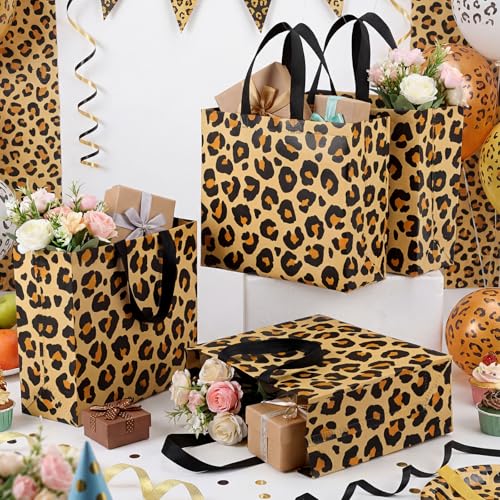 Abbylike 30 Pcs Brown Leopard Gift Bags, Animal Print Reusable Tote - style: Brown Leopard