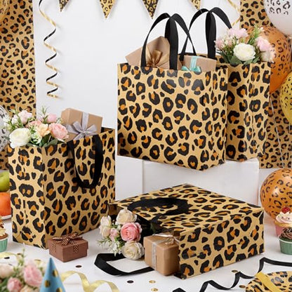 Abbylike 30 Pcs Brown Leopard Gift Bags, Animal Print Reusable Tote - style: Brown Leopard