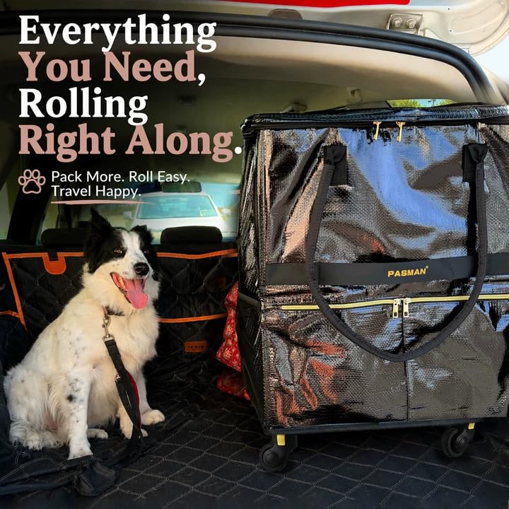 PASMAN Reusable Foldable Rolling Grocery Bag on 5 Wheels,Large,Matte Black - color: Matte-black, size: Large