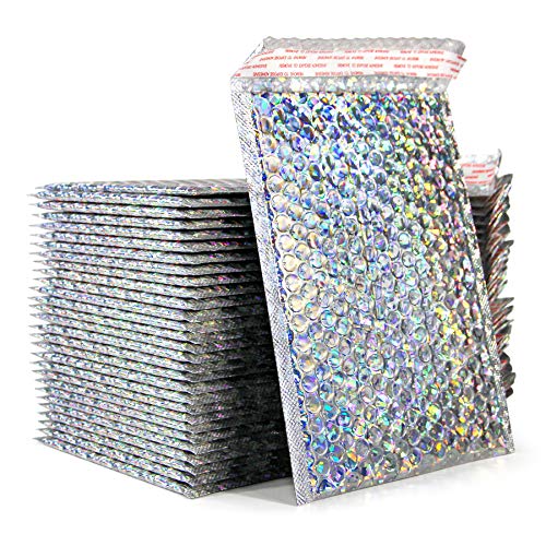30Pcs 7x11Inch Holographic Bubble Mailers Self Seal Padded Envelopes Silver - color: Silver