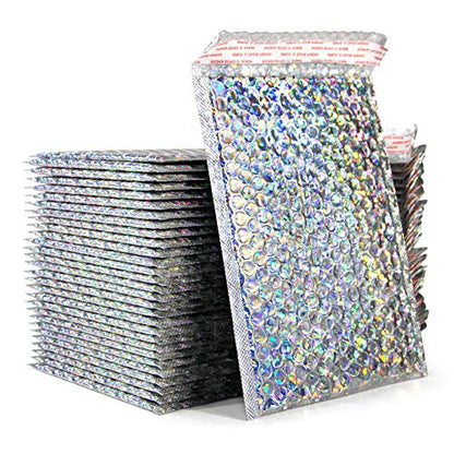 30Pcs 7x11Inch Holographic Bubble Mailers Self Seal Padded Envelopes Silver - color: Silver