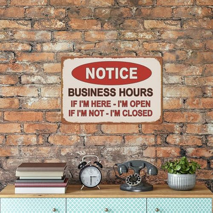 Notice Business Hours Open And Closed Sign Aluminum Metal Sign Posters 8x12 Inch For Living Room Bedroom Bathroom Decoration