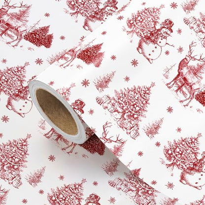 WRAPAHOLIC Red Christmas Wrapping Paper - Mini Roll - 17 Inch x 16.5 Feet - Red Sketch Christmas Elements Wrapping Paper for Xmas Holiday, Party Celebration - color: Christmas Red Sketch, size: 17 inch x 16.5 feet