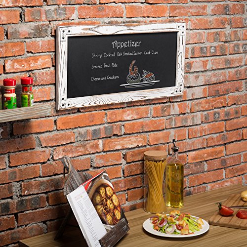 MyGift Wall Mounted Large Chalkboard Sign with Whitewashed Wood Frame - color: White Washed