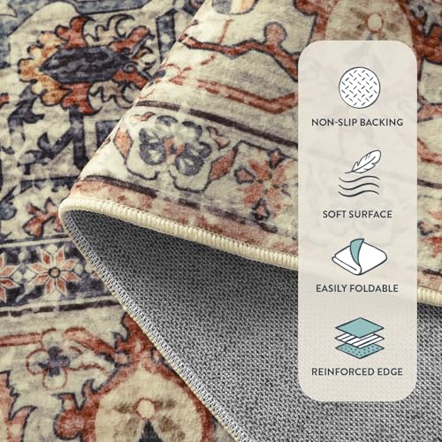Lahome Oriental Washable Round Area Rug, Non-Slip Round Rugs 6ft Ultra-Thin - color: Terracotta, size: 6'(Round)
