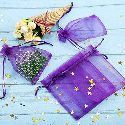 Mudder 50 Pack Organza Gift Bags Wedding Party Favor Bags Jewelry Pouches Wrap, 4 x 4.72 Inches (Dark Purple) - color: Dark Purple