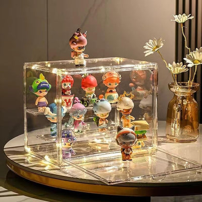 BOHOIDEE 3 Tiers Clear Display Case with Lights, Acrylic Storage Organizers Box with Magnetic Door, Acrylic Dustproof Showcase for Collectibles Action Figure - size: Tabletop Medium