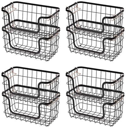 Amazon Basics Stackable Metal Wire Rectangular Storage Baskets for Kitchen, Bathroom or Pantry Organizing, 2 Count, Black (Pack of 4) - size: Pack of 4