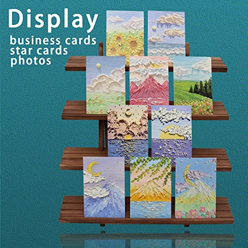51pcs 4-Tier Wood Earring Display Stand, Retail Display Riser Earring, Ring Holder Stand, Removable Countertop Small Merchandise Display Stand with 50 Pcs Earring Card (Light brown) - color: 4 Tier