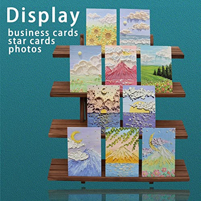 51pcs 4-Tier Wood Earring Display Stand, Retail Display Riser Earring, Ring Holder Stand, Removable Countertop Small Merchandise Display Stand with 50 Pcs Earring Card (Light brown) - color: 4 Tier