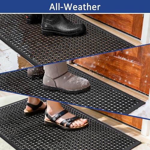 Rubber Floor Door mat Anti-Fatigue Commercial Restaurant Floor Mats 36" x 60" New Heavy Duty Non Slip Rubber Kitchen Drainage Mat Black Bar Floor Mat - size: 60"L x 36"W x 0.4"Th