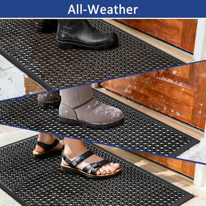 Anti Fatigue Rubber Floor Mats Restaurant Kitchen Rubber Drainage Mat Out Door Mats Durable Non-Slip Bar Floor Mat Utility Mat Indoor Outdoor Wet Area Use 24" x 36" Black - size: 24" x 36"
