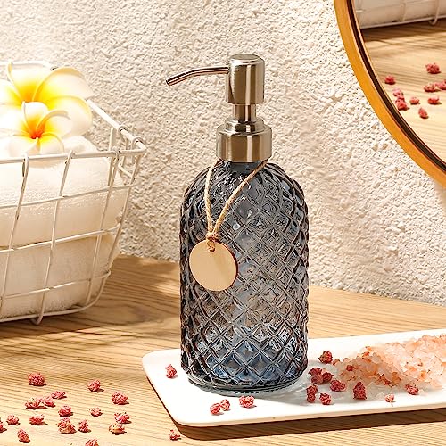 MOCLIF 16 OZ Clear Soap Dispenser with 304 Rustproof Stainless Steel Pump Bathroom Kitchen,Soap Dispenser,Refillable Liquid Glass Soapdispenser for Hand Soap, Dish Soap, Lotion(Blue Gray) - color: Blue Gray