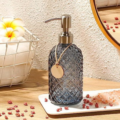 MOCLIF 16 OZ Clear Soap Dispenser with 304 Rustproof Stainless Steel Pump Bathroom Kitchen,Soap Dispenser,Refillable Liquid Glass Soapdispenser for Hand Soap, Dish Soap, Lotion(Blue Gray) - color: Blue Gray