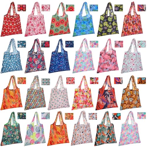 Eccliy 24 Pcs Reusable Grocery Bags Shopping Bags Foldable, Plants Style - style: Plants Style