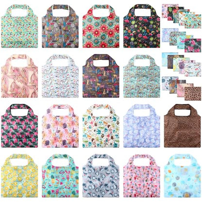 Weewooday 18 Pcs Grocery Bags Foldable Reusable Shopping Bags Washable Nylon Bag for Farmers Market Groceries - style: Lovely Style